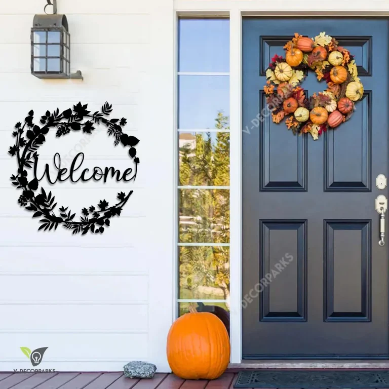 Welcome Autumn Wreath Metal Sign, Fall, Thanksgiving Decorative Gift