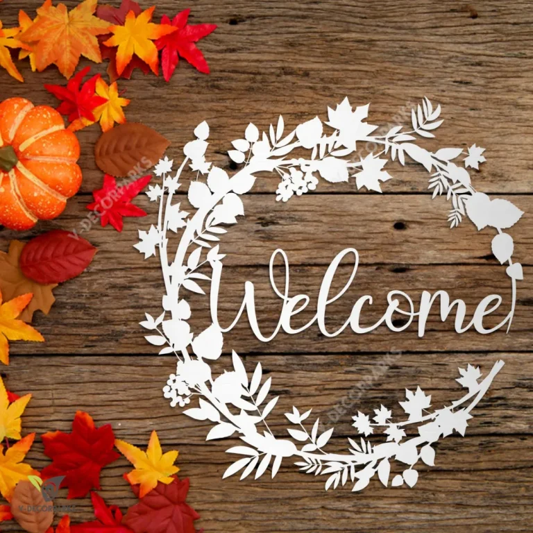 Welcome Autumn Wreath Metal Sign, Fall, Thanksgiving Decorative Gift