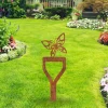 Rustic Butterfly And Spade Metal Garden Decoration, Butterfly Steel Sculpture
