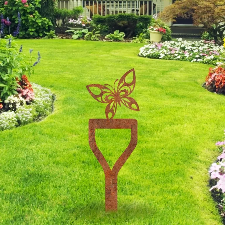 Rustic Butterfly And Spade Metal Garden Decoration, Butterfly Steel Sculpture
