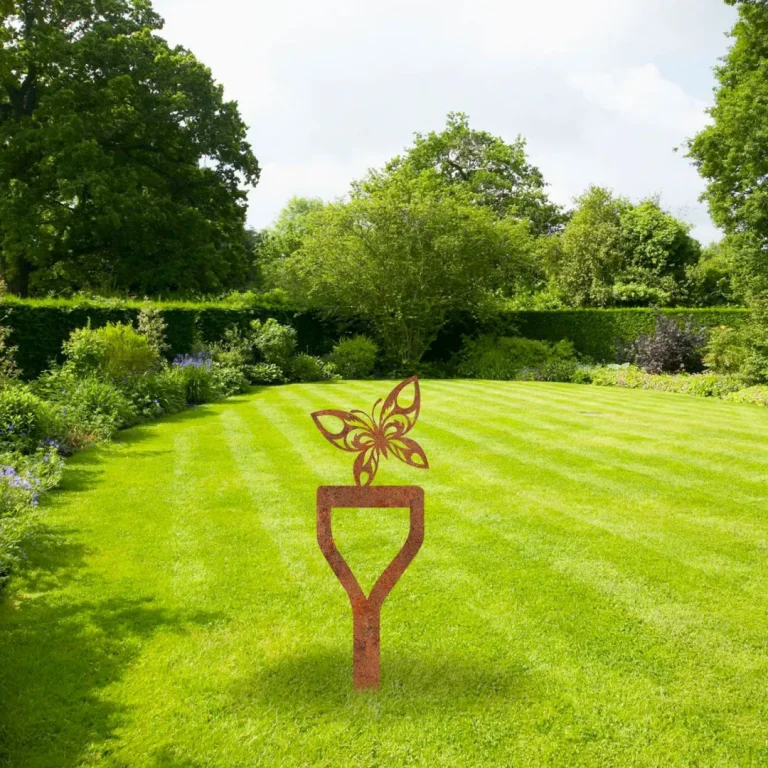 Rustic Butterfly And Spade Metal Garden Decoration, Butterfly Steel Sculpture
