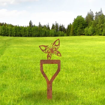 Rustic Butterfly And Spade Metal Garden Decoration, Butterfly Steel Sculpture