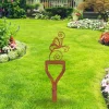 Rusty Butterfly With Shovel Metal Garden Decor, Butterflies Iron Yard Stake
