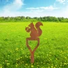 Rusted Funny Squirrel On Spade Metal Garden Art, Squirrel Welded Accent