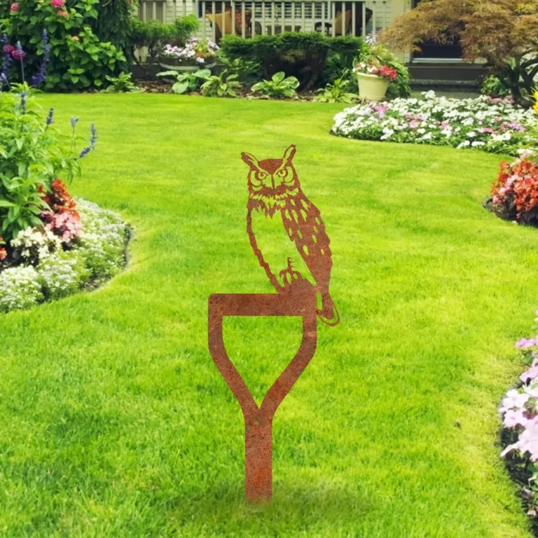 Rustic Owl And Shovel Metal Garden Sign, Owl Laser Cut Stake