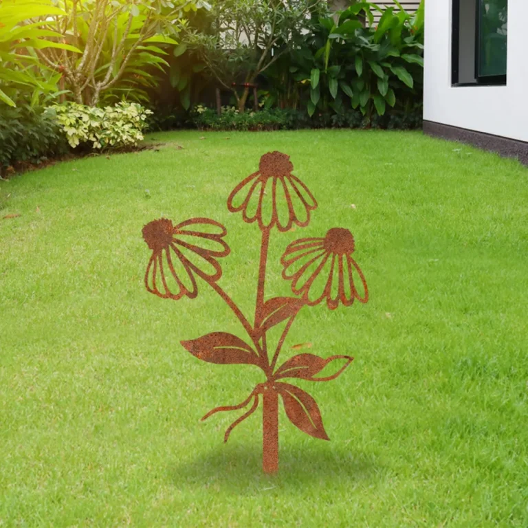 Rusty Coneflower Metal Garden Decoration, Coneflower Metallic Farm Stake
