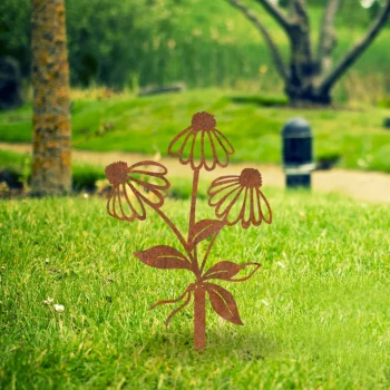 Rusty Coneflower Metal Garden Decoration, Coneflower Metallic Farm Stake