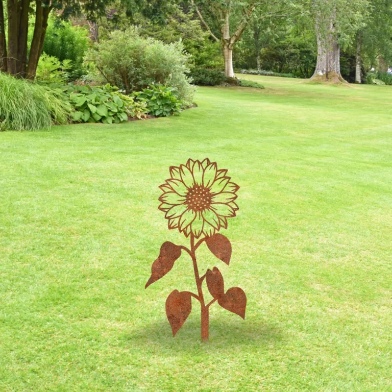 Rusted Sunflower Metal Garden Decor, Silhouette Sunflower Plasma Cut Sculpture