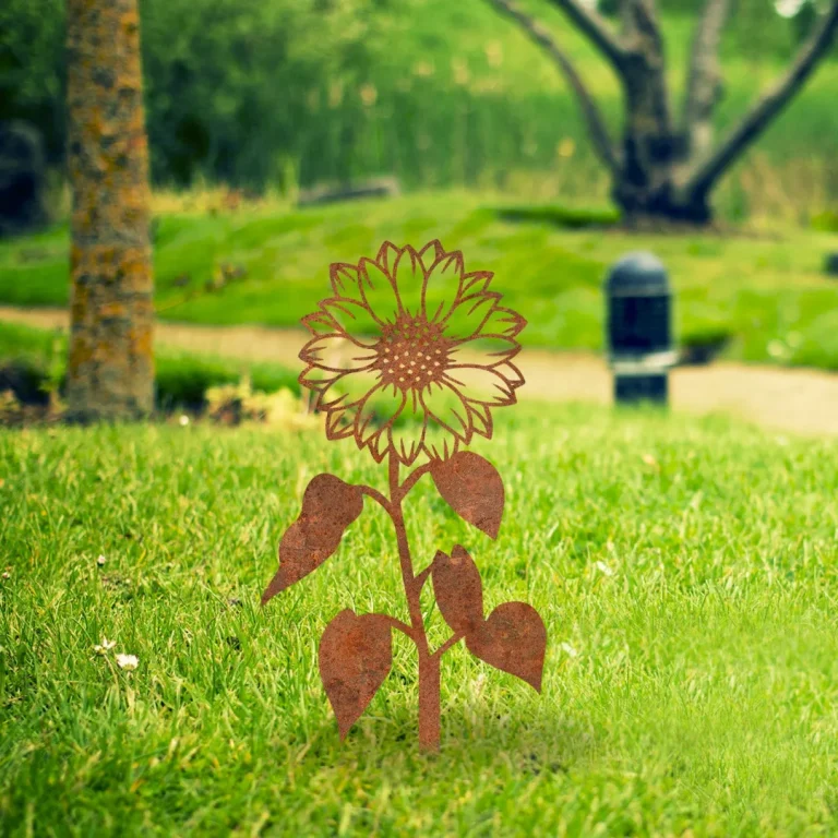 Rusted Sunflower Metal Garden Decor, Silhouette Sunflower Plasma Cut Sculpture