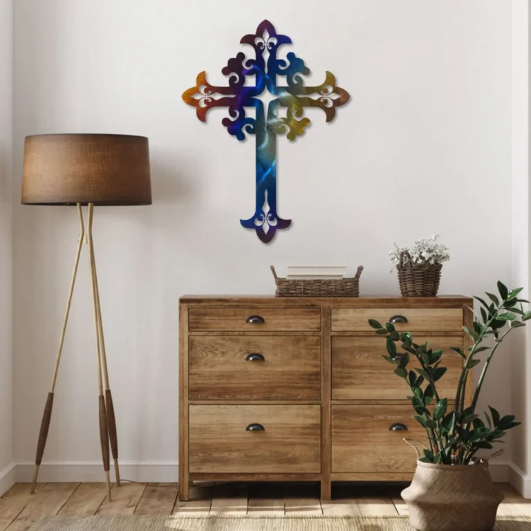 Cross Heat Coloring Steel Metal Wall Art, Jesus, Christian Housewarming Plaque