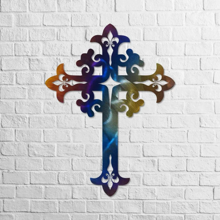 Cross Heat Coloring Steel Metal Wall Art, Jesus, Christian Housewarming Plaque