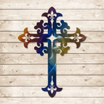 Cross Heat Coloring Steel Metal Wall Art, Jesus, Christian Housewarming Plaque