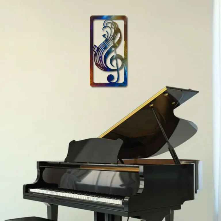G-clef Heat Treated Color Metal Wall Decor, Music Room Metallic Accent