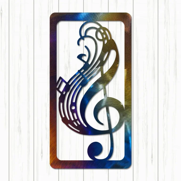 G-clef Heat Treated Color Metal Wall Decor, Music Room Metallic Accent
