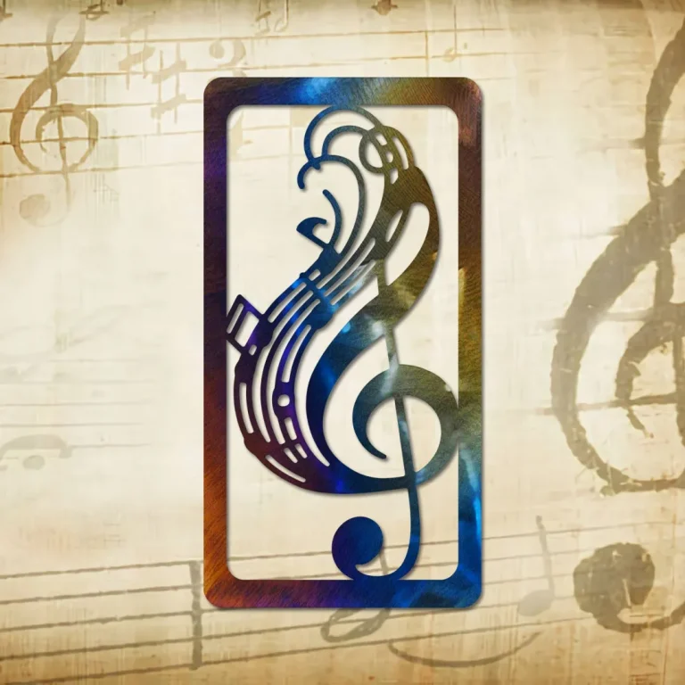 G-clef Heat Treated Color Metal Wall Decor, Music Room Metallic Accent