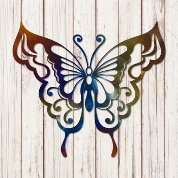 Silhouette Butterfly Heat Induced Color Metal Wall Decoration, Butterfly Vintage Fence Accent
