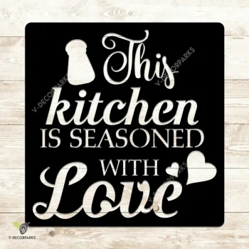 This Kitchen Is Seasoned With Love Metal Sign, Dining Room Decorative Wall Hanging Metal Sign