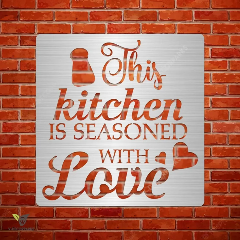 This Kitchen Is Seasoned With Love Metal Sign, Dining Room Decorative Wall Hanging Metal Sign