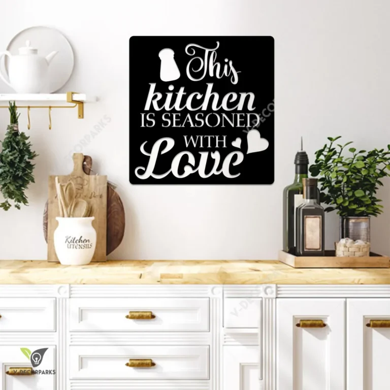 This Kitchen Is Seasoned With Love Metal Sign, Dining Room Decorative Wall Hanging Metal Sign
