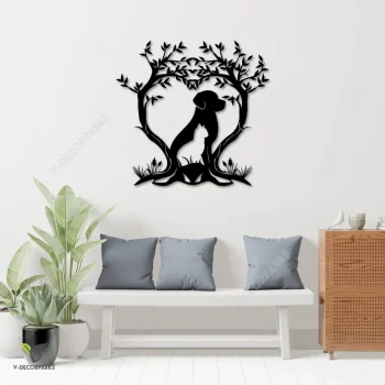Cat, Dog And Heart Trees Silhouette Metal Wall Decor, Pet Lovers Living Room Plaque