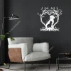 Cat, Dog And Heart Trees Silhouette Metal Wall Decor, Pet Lovers Living Room Plaque