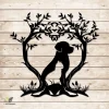 Cat, Dog And Heart Trees Silhouette Metal Wall Decor, Pet Lovers Living Room Plaque
