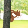 Rusty Squirrel Metal Tree Stake, Squirrel Garden Decor