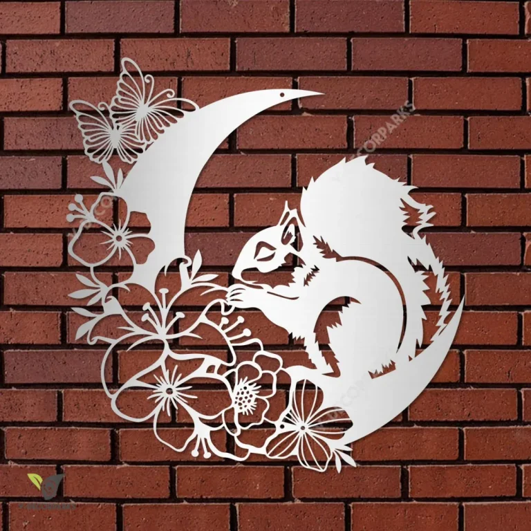 Squirrel On Floral Moon Metal Wall Art, Squirrel And Moon Bedroom Decoration