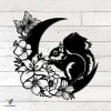 Squirrel On Floral Moon Metal Wall Art, Squirrel And Moon Bedroom Decoration
