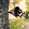 Squirrel Eating Nut On Branch Rusty Metal Tree Stake, Squirrel Plasma Cut Garden Art