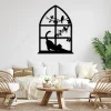 Cat On Window Metal Wall Decoration, Cat, Window And Birds Modern Wall Hanging