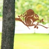 Funny Squirrel Eating Nut On Tree Branch Rustic Metal Tree Decor, Squirrel Iron Garden Artwork