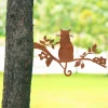 Cat Sitting On Tree Branch Rusty Metal Tree Art, Sitting Cat Plasma Cut Garden Accent