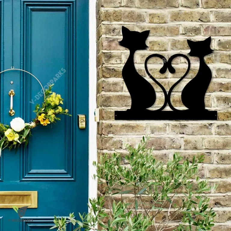 Couple Cat Heart Tails Metal Art, Modern Wedding Decoration
