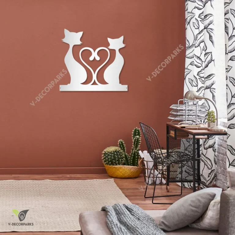 Couple Cat Heart Tails Metal Art, Modern Wedding Decoration