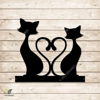 Couple Cat Heart Tails Metal Art, Modern Wedding Decoration