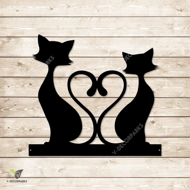 Couple Cat Heart Tails Metal Art, Modern Wedding Decoration