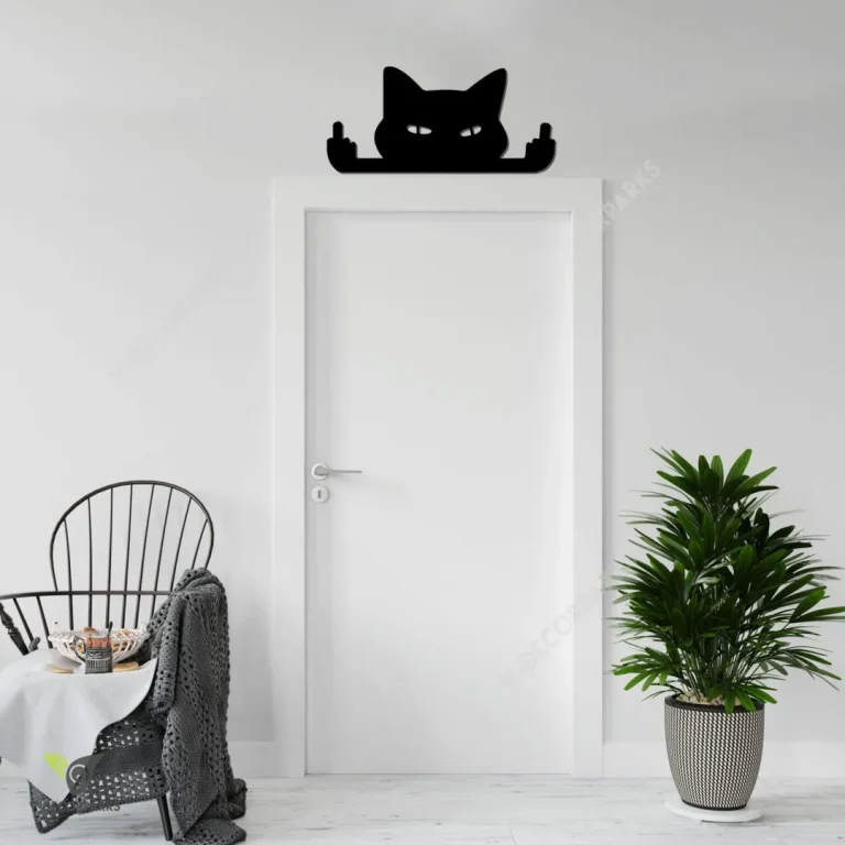 Aggressive Cat With Middle Finger Metal Wall Decor, Aggressive Cat Funny Living Room Plaque