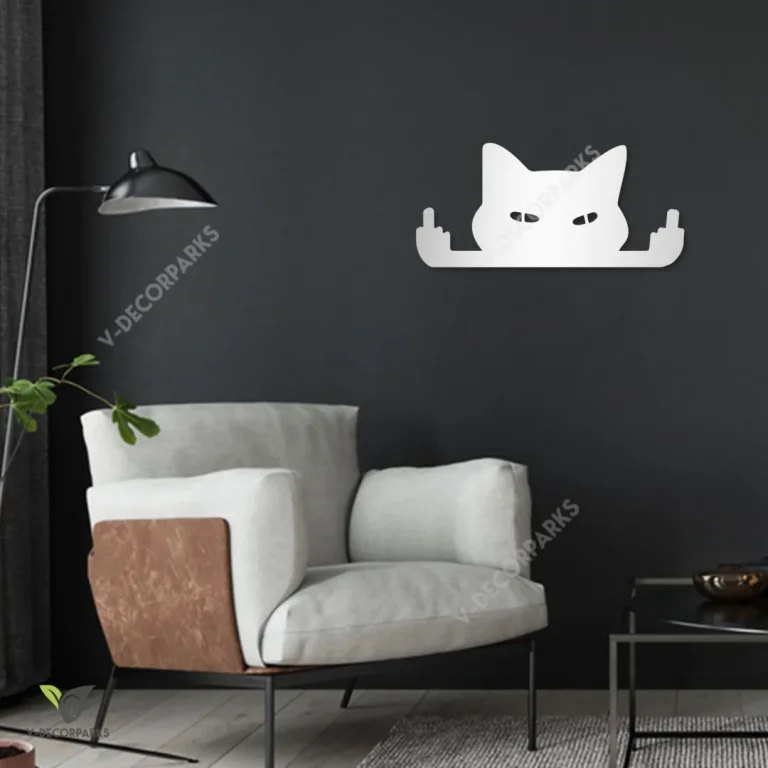 Aggressive Cat With Middle Finger Metal Wall Decor, Aggressive Cat Funny Living Room Plaque