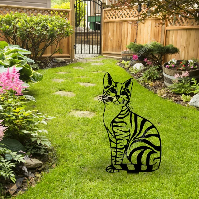 Tabby Cat Metal Garden Stake, Tabby Cat Yard Accent