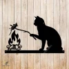 Cat Grilling Mouse Funny Metal Art, Cat Grilling Mouse Indoor Decor