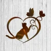 Copper Cat, Two Butterflies And Heart Metal Art, Cat Mom Welded Artwork