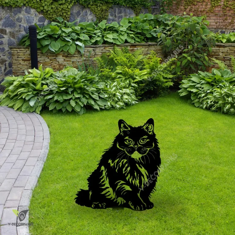 British Longhair Cat Metal Garden Sculpture, British Longhair Backyard Decoration