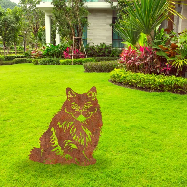 Rusty British Longhair Cat Metal Garden Art, British Longhair Cut Artwork