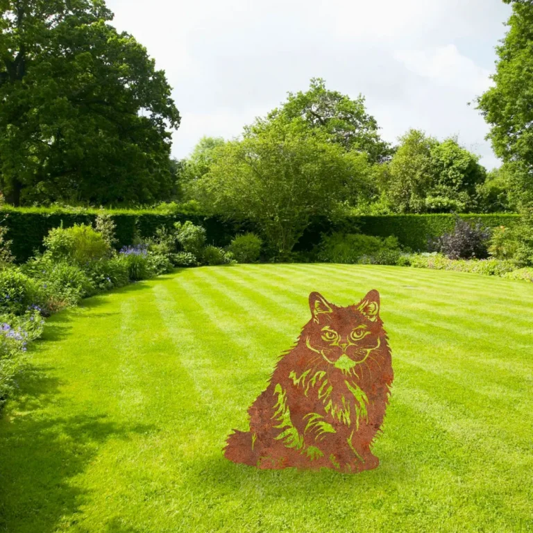 Rusty British Longhair Cat Metal Garden Art, British Longhair Cut Artwork