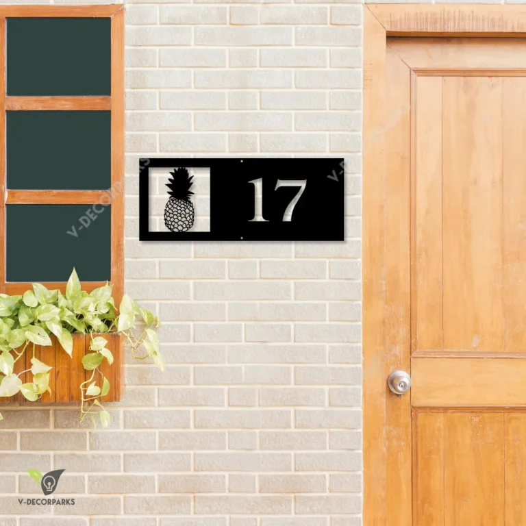 Customized Address Pineapple Colorful Beach Metal Wall Decor, Pineapple Fruit Oversized Accent