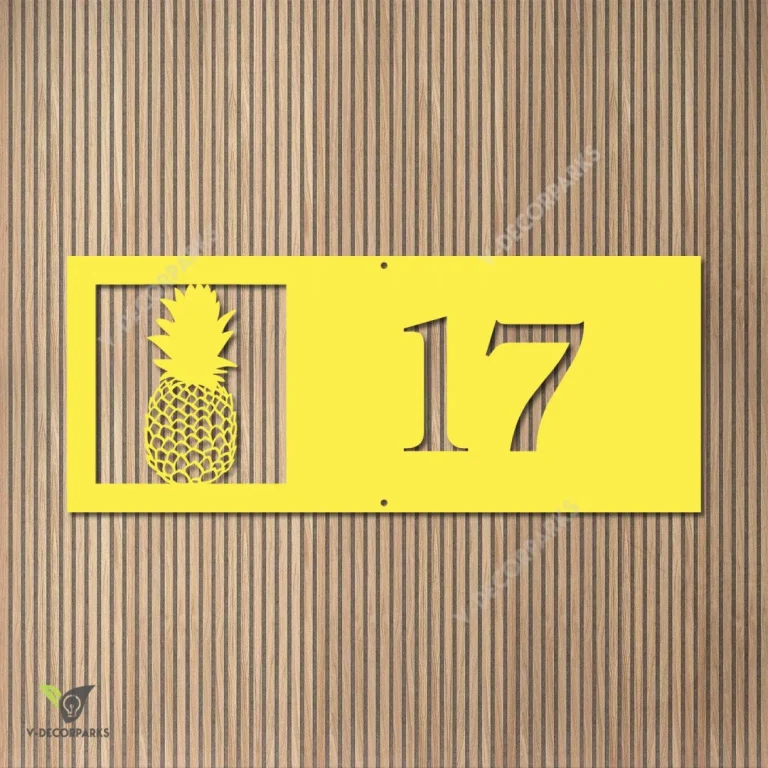 Customized Address Pineapple Colorful Beach Metal Wall Decor, Pineapple Fruit Oversized Accent