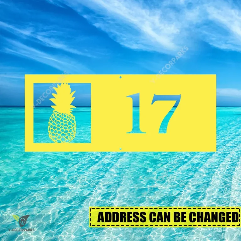 Customized Address Pineapple Colorful Beach Metal Wall Decor, Pineapple Fruit Oversized Accent