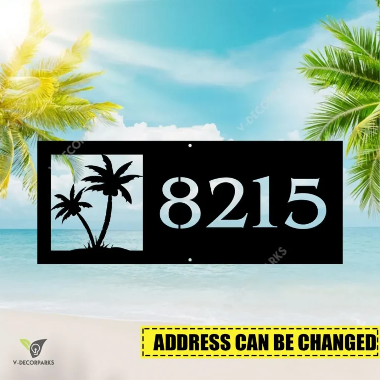 Custom Address Palm Trees Beach House Metal Wall Decoration, Palm Trees Large Wall Hanging
