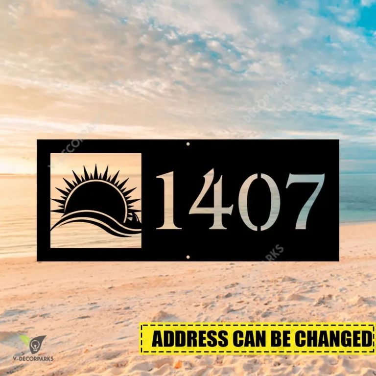 Personalized Address Sunrise On Beach Metal Sign, Sun, Sunset Extra Large Plaque